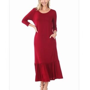 RED RUFFLE HEM MAXI DRESS